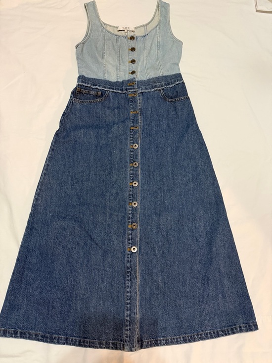 Sea New York Dresses & Skirts - Sea New York Light Wash Two-Tone Denim Midi Dress 4